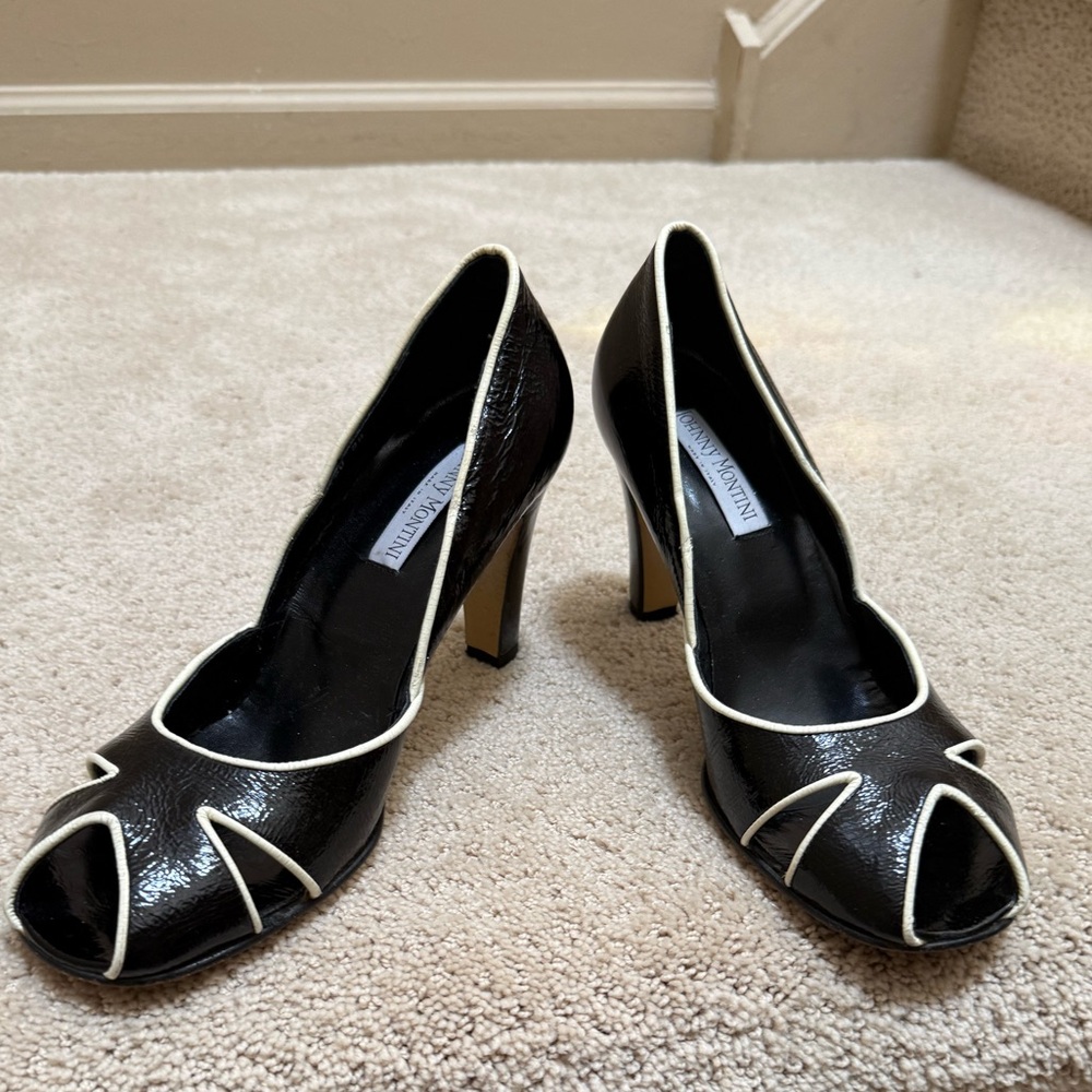 Johnny Montini Italian Black and White Peep-Toe Heels